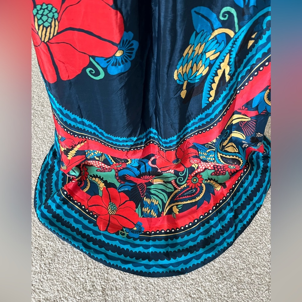 Farm Rio Vibrant Floral Button-Front Maxi Dress in Navy and Red - Picture 9 of 12